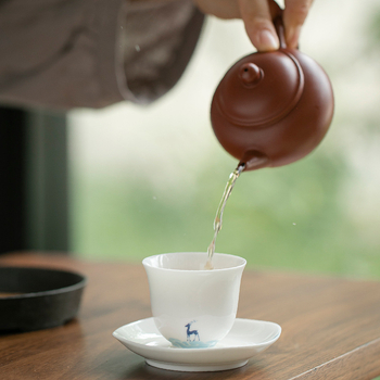 ceașcă de ceai din porțelan alb cu farfurioară, set ceramic Kung Fu pentru ceai, ceașcă individuală, suport în stil japonez pentru ceai, covoraș izolant termic