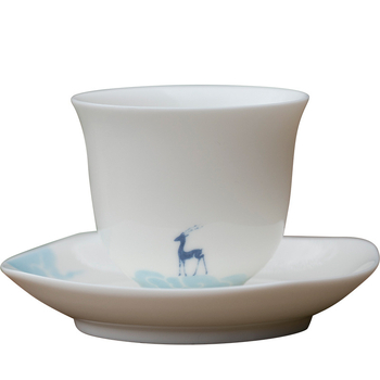 ceașcă de ceai din porțelan alb cu farfurioară, set ceramic Kung Fu pentru ceai, ceașcă individuală, suport în stil japonez pentru ceai, covoraș izolant termic