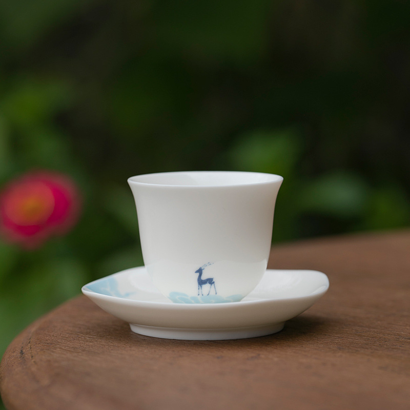 ceașcă de ceai din porțelan alb cu farfurioară, set ceramic Kung Fu pentru ceai, ceașcă individuală, suport în stil japonez pentru ceai, covoraș izolant termic