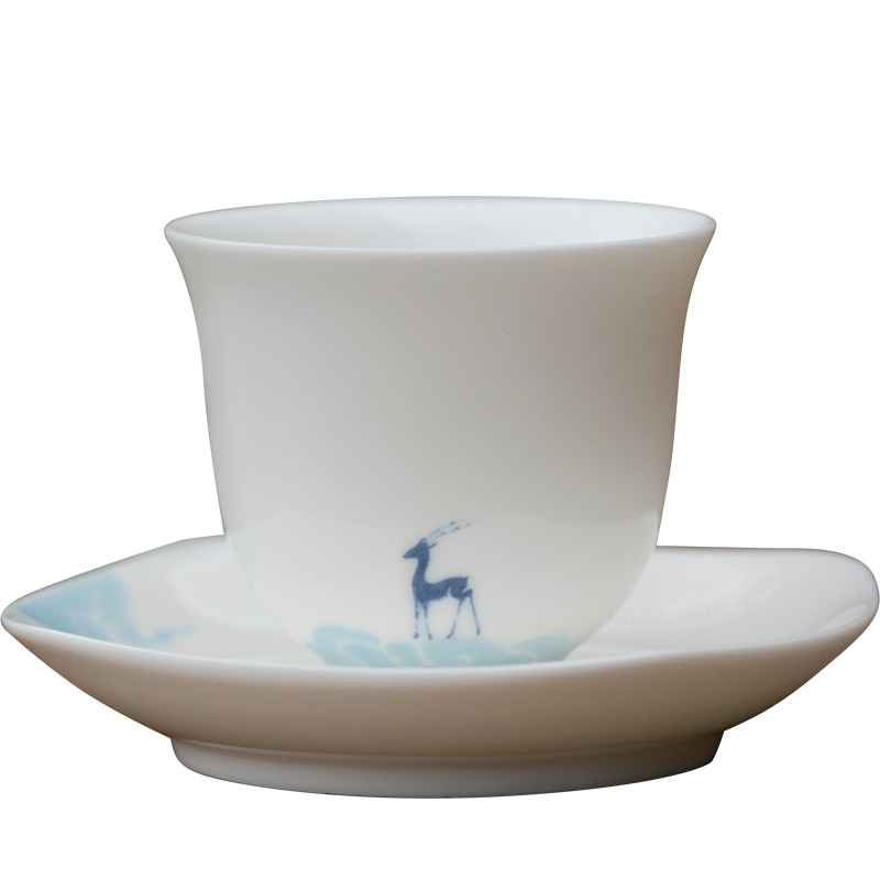 ceașcă de ceai din porțelan alb cu farfurioară, set ceramic Kung Fu pentru ceai, ceașcă individuală, suport în stil japonez pentru ceai, covoraș izolant termic