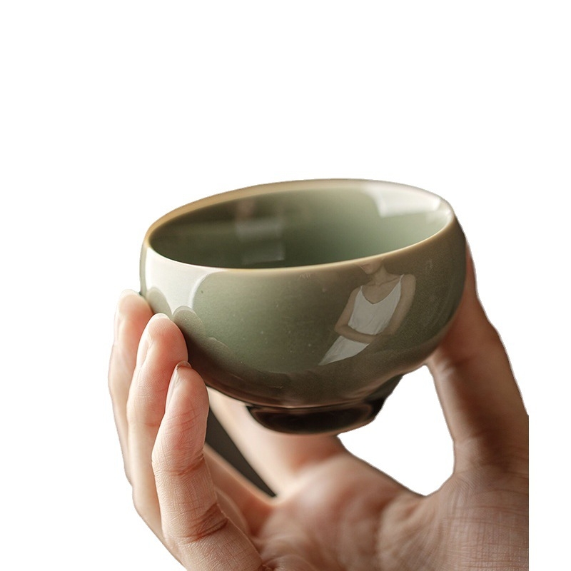 Cească de ceai retro Yue kiln Longquan celadon, Manshan Master, porțelan, accesorii kung fu pentru ceai, ceașcă mare pentru uz casnic