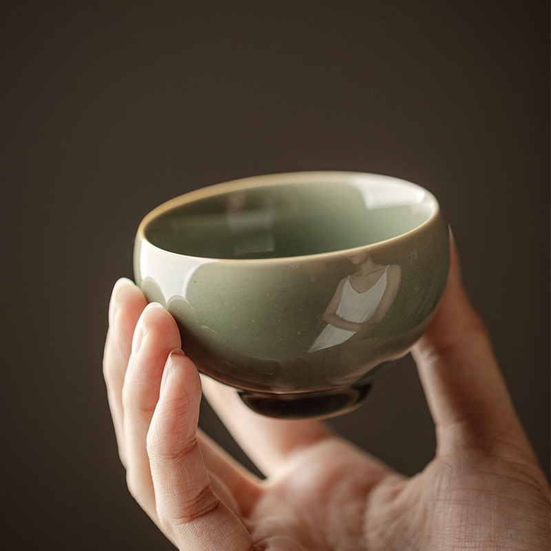 Cească de ceai retro Yue kiln Longquan celadon, Manshan Master, porțelan, accesorii kung fu pentru ceai, ceașcă mare pentru uz casnic