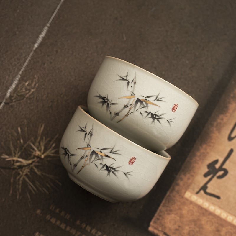 Ceașcă de ceai Ru Kiln cu glazură craquelată, set Gongfu ceai elegant, ceașcă mică de degustare