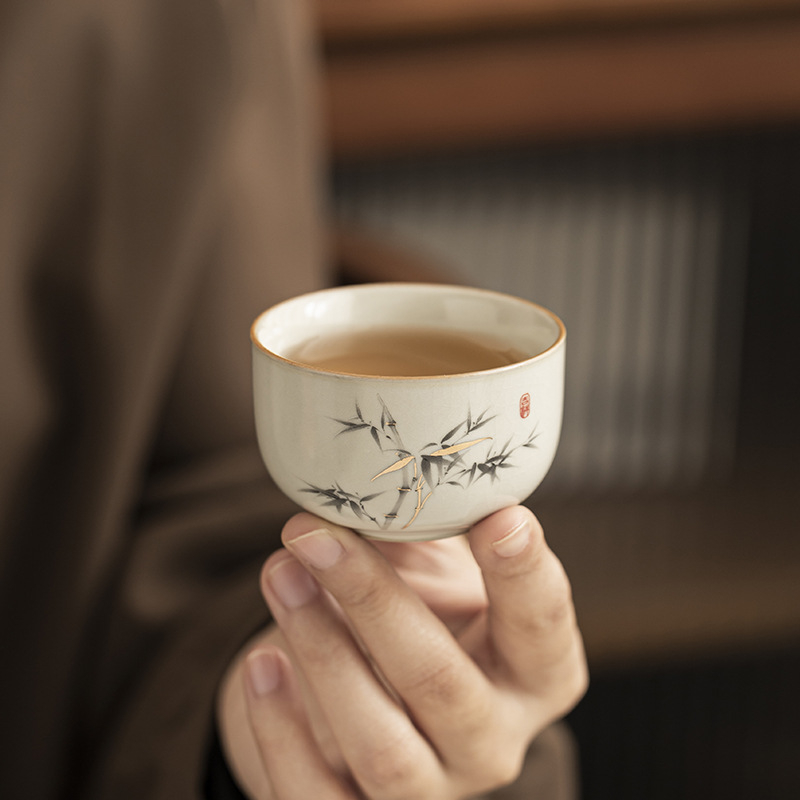 Ceașcă de ceai Ru Kiln cu glazură craquelată, set Gongfu ceai elegant, ceașcă mică de degustare
