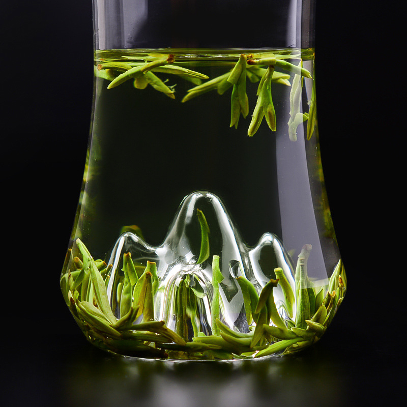 Un pahar nou din sticlă pentru ceai verde, pahar transparent rezistent la temperaturi, design creativ cu formă de munte pentru uz casnic