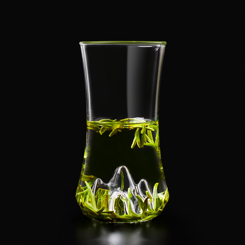Un pahar nou din sticlă pentru ceai verde, pahar transparent rezistent la temperaturi, design creativ cu formă de munte pentru uz casnic