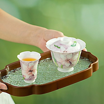 Tavă de ceai din sticlă cu design Begonia, pentru uz casnic, stil minimalist, dimensiune mică, pentru ceai Gongfu, infuzie uscată, cu depozitare modernă a apei