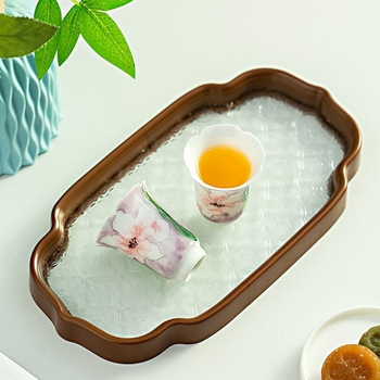 Tavă de ceai din sticlă cu design Begonia, pentru uz casnic, stil minimalist, dimensiune mică, pentru ceai Gongfu, infuzie uscată, cu depozitare modernă a apei