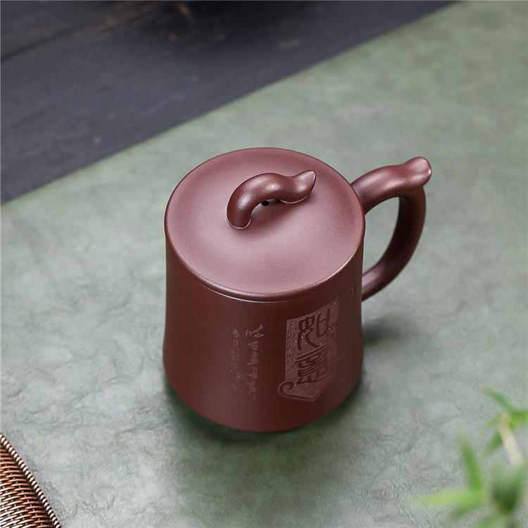 Set ceainic și ceașcă din lut mov purpuriu, sculptat manual, cu motiv Ruyi, pentru uz casnic și birou