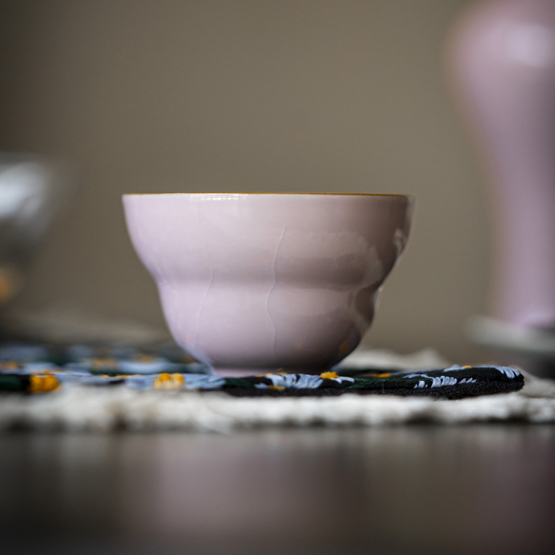 Ceșă de ceai din porțelan cu glazură pudră roz, stil chinezesc Gongfu ceai