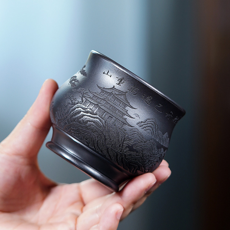 Ceai din lut purpuriu Yixing — set Kung Fu, design Heart Sutra, ceașcă individuală