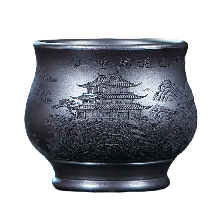 Ceai din lut purpuriu Yixing — set Kung Fu, design Heart Sutra, ceașcă individuală