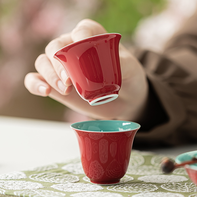 Ceașcă de ceai din ceramică roșie pentru Gongfu, mică, pentru uz casnic, stil chinez minimalist, porție unică.