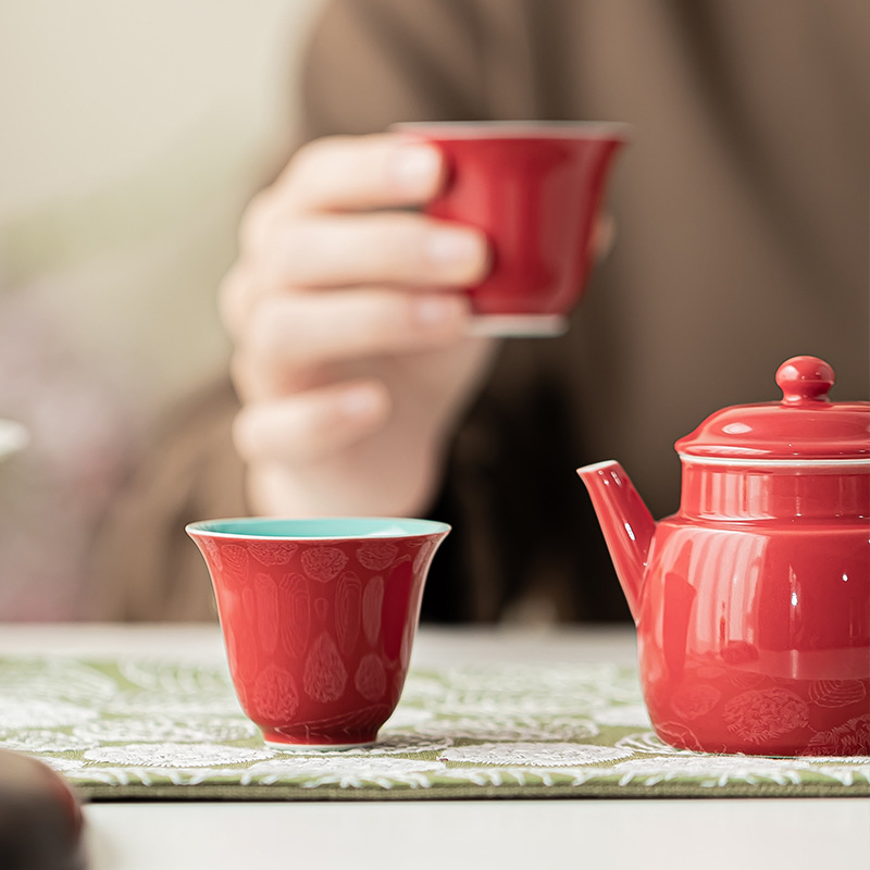 Ceașcă de ceai din ceramică roșie pentru Gongfu, mică, pentru uz casnic, stil chinez minimalist, porție unică.