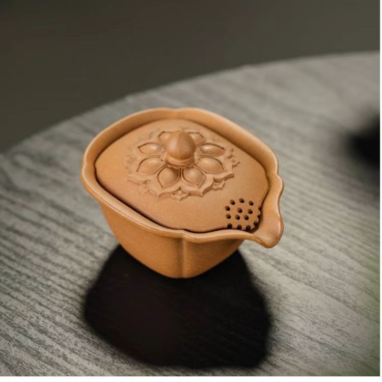 Set de ceai Yixing Zisha: gaiwan cu capac în formă de lotus, ceainic de mână, set de ceai cu cană de distribuție