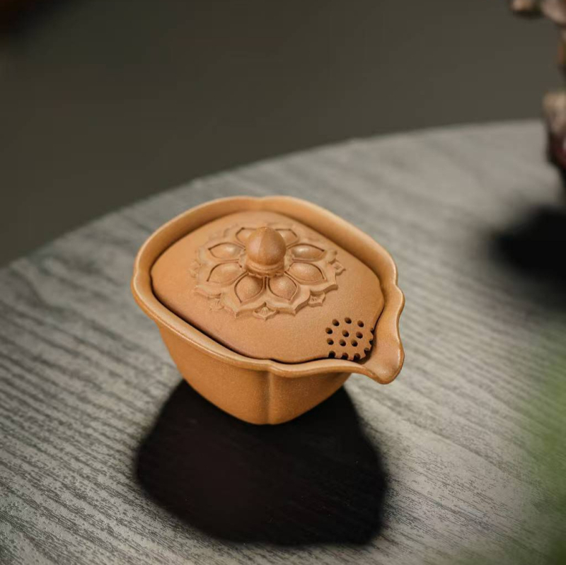 Set de ceai Yixing Zisha: gaiwan cu capac în formă de lotus, ceainic de mână, set de ceai cu cană de distribuție