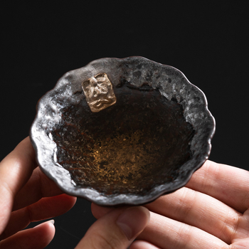 Ceșcuță ceramică pentru degustarea ceaiului, Kung Fu, unică, stil Dunhuang, ceramică brută, placare cu argint