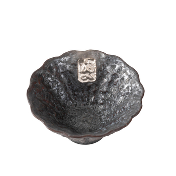 Ceșcuță ceramică pentru degustarea ceaiului, Kung Fu, unică, stil Dunhuang, ceramică brută, placare cu argint