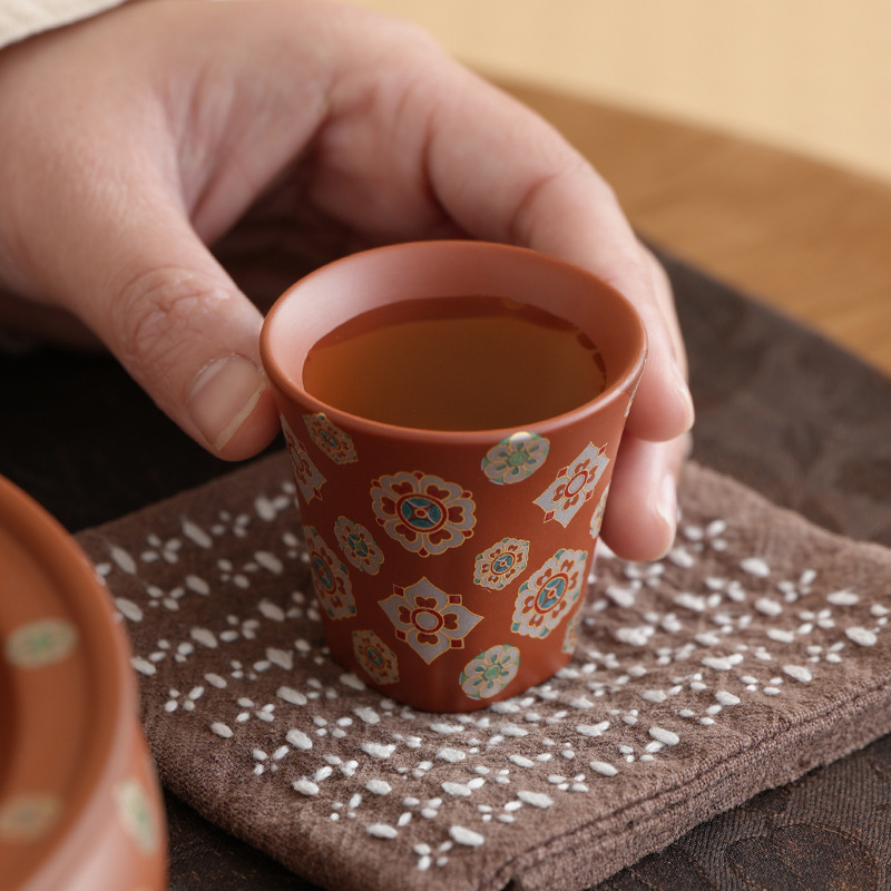 Ceașcă Maestru din lut purpuriu – Set Gongfu de ceai cu o singură ceașcă, pentru uz casnic, design floral