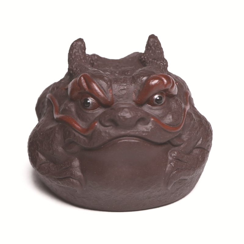 Ceașcă de ceai din lut mov, Dragon Tea Pet – sculptură ceramică, stil chinezesc, pentru birou