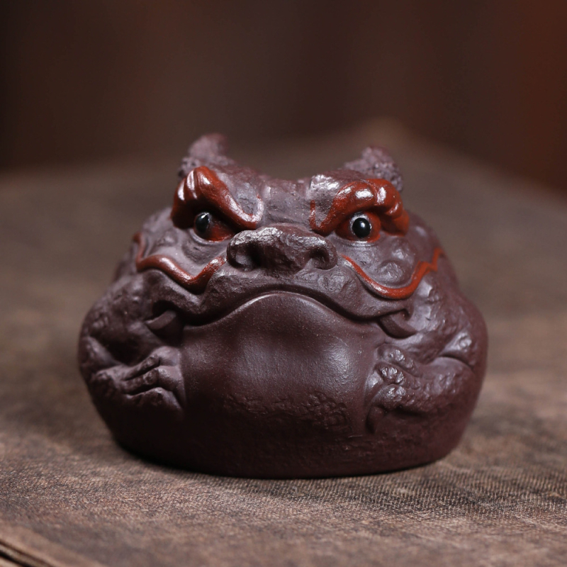Ceașcă de ceai din lut mov, Dragon Tea Pet – sculptură ceramică, stil chinezesc, pentru birou