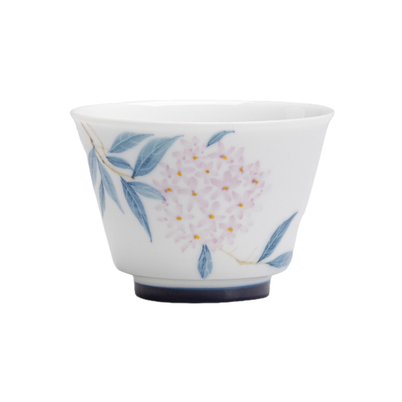 Yin Chuantang Porțelan alb, pictură manuală, ceșcuță Gongfu cu motiv floral pastelat