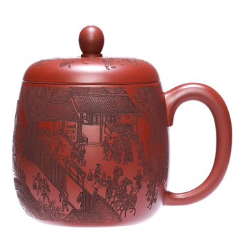 Ceșuță de ceai Yixing Zisha din lut purpuriu, cu peisaj sculptat manual, set de ceai pentru uz casnic