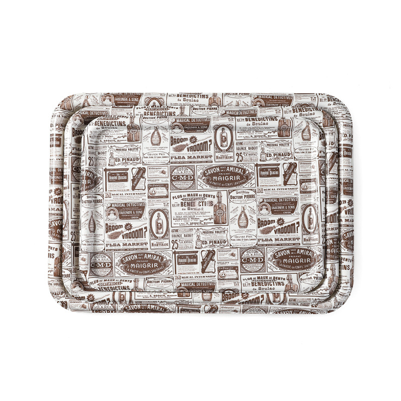 Tavă pătrată din plastic cu imprimeu de ziar, design pentru casă, tavă de ceai pentru sufragerie, potrivită pentru gustări, fructe și desert