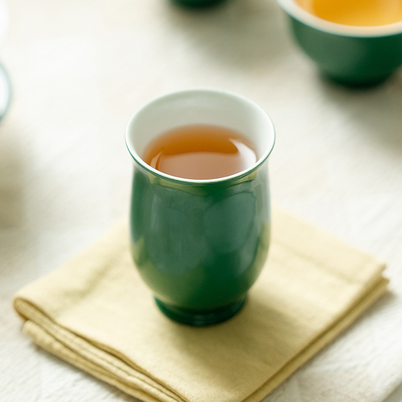 Ceașă de ceai din porțelan, în stil chinezesc nou, verde jad, pentru uz personal acasă, ceașcă Kung Fu pentru ceai, culoare solidă, elegantă pentru ceai