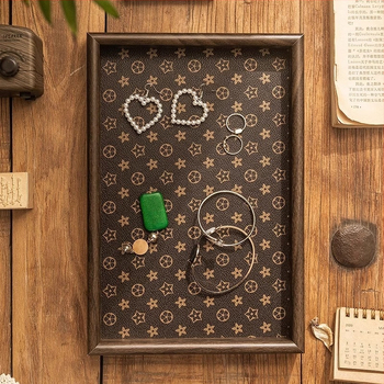 Organizator dreptunghiular pentru bijuterii și chei, cu tavă de ceai din piele — stil vintage de tip mid-century pentru uz casnic