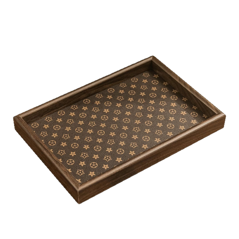 Organizator dreptunghiular pentru bijuterii și chei, cu tavă de ceai din piele — stil vintage de tip mid-century pentru uz casnic