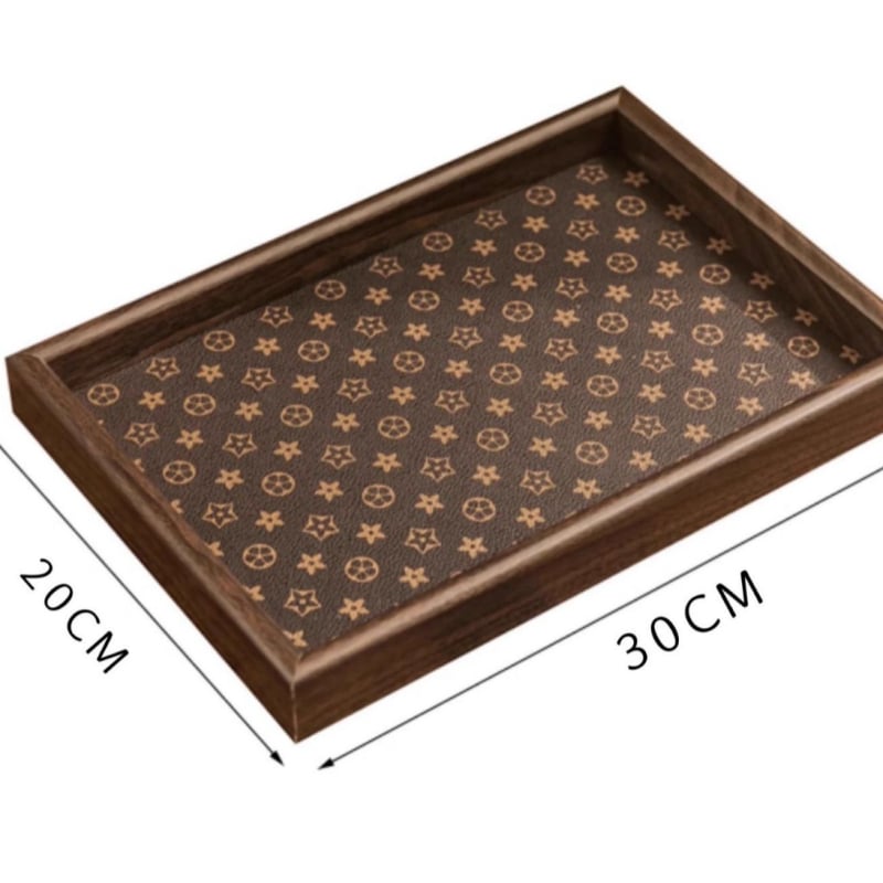 Organizator dreptunghiular pentru bijuterii și chei, cu tavă de ceai din piele — stil vintage de tip mid-century pentru uz casnic