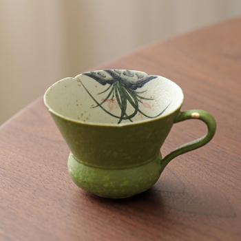Cană caramel-teal, cu o orchidă pictată manual, destinată Gongfu ceaiului, ceramică de ceai, o singură ceașcă