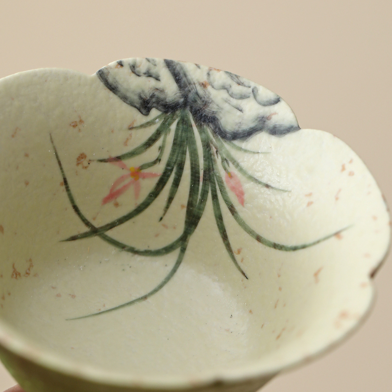 Cană caramel-teal, cu o orchidă pictată manual, destinată Gongfu ceaiului, ceramică de ceai, o singură ceașcă