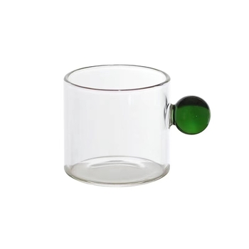 Ceașcă mică din sticlă colorată, cu mâner în formă de mărgea, pentru lapte și cafea, măsurătoare, rezistentă la căldură pentru apă și ceai