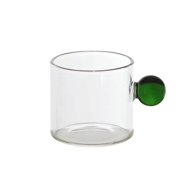 Ceașcă mică din sticlă colorată, cu mâner în formă de mărgea, pentru lapte și cafea, măsurătoare, rezistentă la căldură pentru apă și ceai