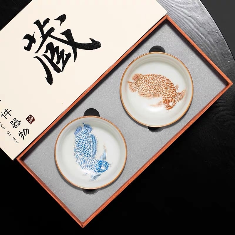 Căni din ceramică Pu'er pentru ceai, set cadou pentru cuplu în cutie cadou, stil chinezesc