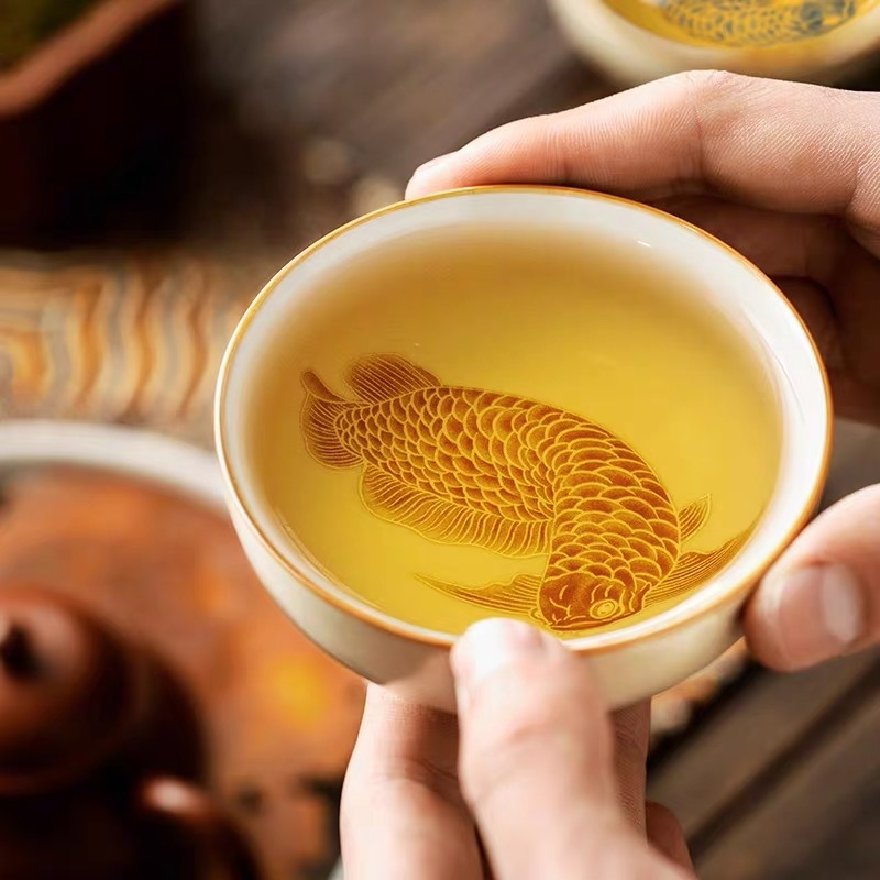 Căni din ceramică Pu'er pentru ceai, set cadou pentru cuplu în cutie cadou, stil chinezesc