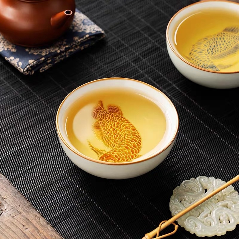 Căni din ceramică Pu'er pentru ceai, set cadou pentru cuplu în cutie cadou, stil chinezesc