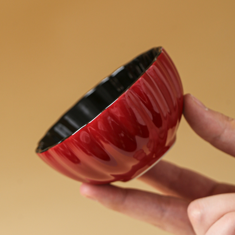 2025 Noul model Ceașcă de ceai ceramic roșu cu margine în formă de floare, Gongfu pentru degustare, utilizare personală
