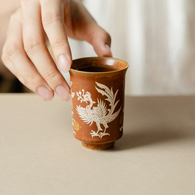 Ceșcă ceramică pentru ceai cu motiv Dunhuang Pasăre Verde, ceaiască aromată pentru uz casnic, stil Chinez nou, diametru mic