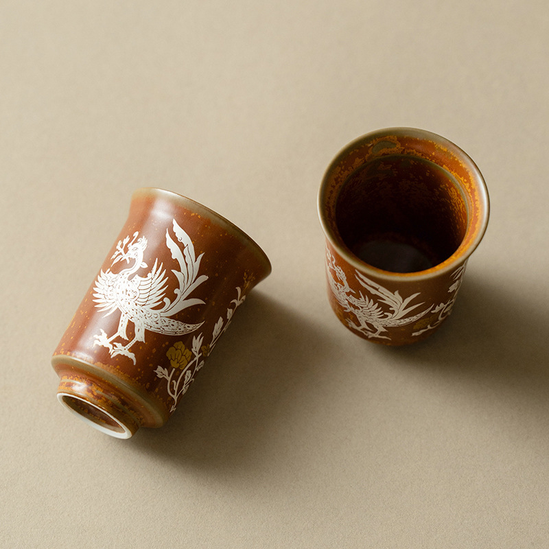 Ceșcă ceramică pentru ceai cu motiv Dunhuang Pasăre Verde, ceaiască aromată pentru uz casnic, stil Chinez nou, diametru mic