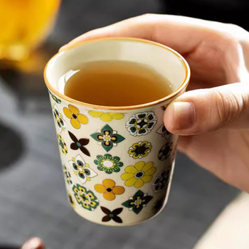 Ceașă de ceai din porțelan Ru Kiln cu design floral Bao Xianghua – cană ceramică mare pentru băuturi