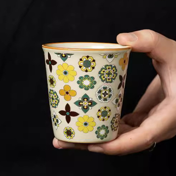 Ceașă de ceai din porțelan Ru Kiln cu design floral Bao Xianghua – cană ceramică mare pentru băuturi