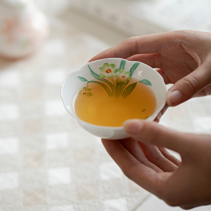Set de ceai Kung Fu din porțelan Knowing Mountain Spirit cu ceașcă pictată manual Osmanthus și motivul celor douăsprezece zei ai florilor