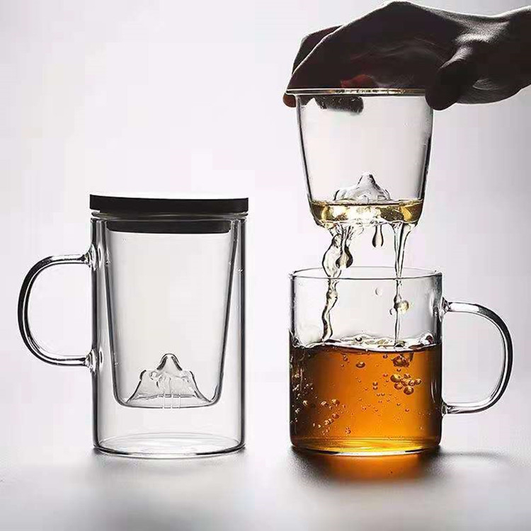 Set de ceai din sticlă transparentă, rezistentă la căldură, cu capac și filtru, design drept, stil minimalist japonez, pentru birou și casă