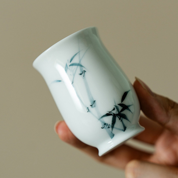 Ceașcă de ceai din ceramică, pictură manuală în stilul nou chinezesc, motiv bambus, design minimalist