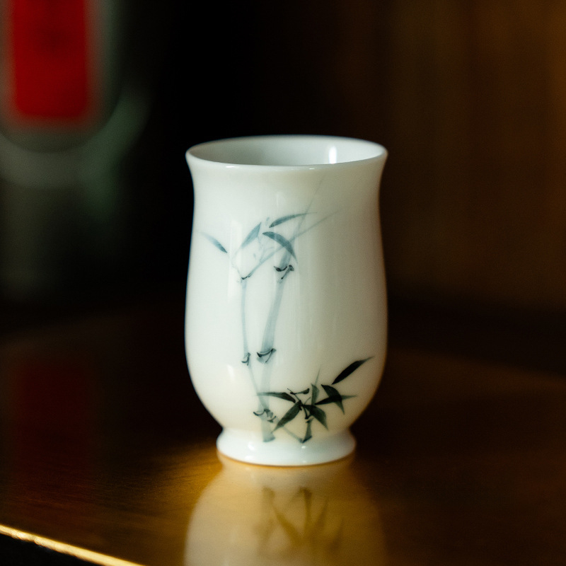 Ceașcă de ceai din ceramică, pictură manuală în stilul nou chinezesc, motiv bambus, design minimalist