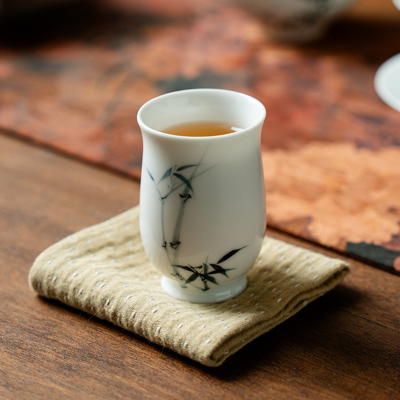 Ceașcă de ceai din ceramică, pictură manuală în stilul nou chinezesc, motiv bambus, design minimalist