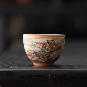 Ceașă de ceai din ceramică, cu motiv dansatoare zburătoare, capacitate mare, pictată manual, pentru uz casnic